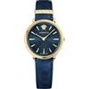 Versace - Orologio Unisex Al Quarzo Moda Cinturino In Pelle Blu Cassa In Acciaio Inox Quadrante Analogico Blu - VE8100419