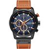 CURREN Orologio da polso da uomo, impermeabile, sportivo, cronografo, militare, multifunzione, in pelle, al quarzo black blue