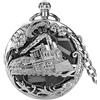 ZEZEFUFU Orologio da tasca al quarzo con treno ferroviario, movimento musicale, orologio analogico con catena, Argento