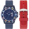 Nautica NAPFWF307 Finn World - Orologio da uomo con cinturino in fibra di poliuretano e cinturino in fibra di poliuretano rosso grano, colore: blu, marrone chiaro::blu