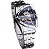 FORSINING Orologio meccanico da uomo, alla moda, triangolare, oro, argento, quadrante nero scheletrato, orologio di lusso a carica automatica, impermeabile e luminoso, Argento, Bracciale