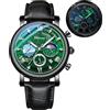 FANMIS Orologio analogico classico, multifunzione, militare, sportivo, da uomo, impermeabile, con cronografo luminoso, cielo stellato, fase lunare, in pelle