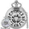 Alwesam Orologio da taschino meccanico da uomo, design a carica manuale, numeri romani, steampunk, con scatola a catena, argento-916, Regalo