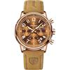 Poedagar Orologio da polso da uomo di lusso, impermeabile, luminoso, cronografo, data, moda, quarzo, cinturino in pelle di nylon, sportivo, da uomo, Oro Rosa Marrone