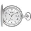 REGENT Orologio da tasca da uomo Savonnette con coperchio in acciaio inox, diametro 48 mm, data al quarzo, in diverse varianti, P-750 - Argento/numeri arabi neri, Classico