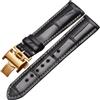 ROUREOX Cinturino In Cuoio Autentico Flessibile Fibbia A Farfalla Cinturino In Cuoio Sostitutivo Accessori Riparazione per LONGINES Master Collection-Nero + Oro 21mm