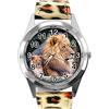 TAPORT Orologio rotondo in pelle con stampa leopardata per i fan dei leoni