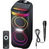 Majestic FIRE 38 - Speaker Wireless audio 5.3, Luci LED multicolor 6 effetti, ingressi USB/Micro SD/AUX/Mic, TWS, batteria ricaricabile, telecomando e microfono a filo inclusi