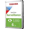 Toshiba HDWT720UZSVA - Hard disk interno SATA da 6 TB S300 Surveillance HDD da 3,5 Supporta fino a 64 telecamere HD con carico di lavoro da 180 TB/anno
