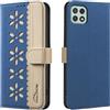 BLOTECH Pizzo Traforato Cover per Samsung Galaxy A22 5G Cellulare PU Cuoio Pizzo Traforato Portafoglio Custodia Libro Elegante 3 Porta Carte Flip Wallet Case per Samsung Galaxy A22 5G - Blu