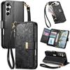 Jiajihua Cover Compatibile con Samsung Galaxy A55 5G 【Portafoglio con cerniera】【Portacarte doppio】【Flip Stand】【Fibbia magnetica】 Custodia per telefono Lanyard Black