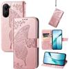 JIUNINE Cover per Poco X7 Pro, Custodia Interno TPU Antiurto Portafoglio con Disegni di Farfalla [Carta Fessura] [Supporto Stand] Cover Libro in PU Pelle per Poco X7 Pro, Oro rosa