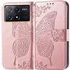 JIUNINE Cover per Poco X6 Pro 5G, Custodia Interno TPU Antiurto Portafoglio con Disegni di Farfalla [Carta Fessura] [Supporto Stand] Cover Libro in PU Pelle per Poco X6 Pro 5G, Oro rosa