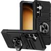 Rfvzubemok Compatible with Samsung Galaxy A25 5G SM-A256 Brackets Case,Car Mount Magnetic Kickstand Carrying Card Slots 2 in 1 Anti-fall Phone Case Black