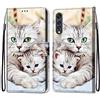 VQWQ Cover per LG Velvet 4G 5G, Custodia a Portafoglio in Pelle PU Stampa Animale Slot per Schede Libro Supporto Cordino Chiusura Magnetica Cavalletto Flip Case Wallet per Maschio Donna-[DKS]-Gatto 2