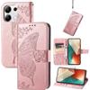 JIUNINE Cover per Redmi Note 13 4G, Custodia Interno TPU Antiurto Portafoglio con Disegni di Farfalla [Carta Fessura] [Supporto Stand] Cover Libro in PU Pelle per Redmi Note 13 4G, Oro rosa
