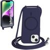 FMPCUON FNPCUON Cover Magnetica Silicone per iPhone 14 Plus con Cordino,Compatibile con MagSafe,Custodia con Laccio Collana Tracolla Collo Sottile TPU Antiurto Protettiva Case con Corda.Blu