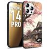CUSTOMIZZA - Custodia cover nera morbida in tpu compatibile per iPhone 14 PRO casa giapponese rosa ciliegio in fiore disegnata tattoo