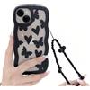 Emlivi Custodia per iPhone Xr con braccialetto di perle, motivo floreale, a onde ricci, a forma di cornice, in TPU, a farfalla, con catena, per iPhone Xr, farfalla