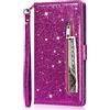 YKTO Cover per Samsung Galaxy A31 Flip Caso Custodia Bling Glitter Pelle PU Libro Portafoglio con Tasca Zip Slot per Carte Supporto Chiusura Magnetica Protezione Zipper Wallet Case per Samsung A31,Viola
