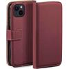 moex Custodia a portafoglio per Apple iPhone 14 Plus, pieghevole, con scomparto per carte di credito, custodia a libro a 360 gradi, in pelle vegana, colore: rosso vino
