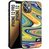 CUSTOMIZZA - Custodia cover nera morbida in tpu compatibile per iPhone 12-12 PRO colorata fantasia vortice marmo arcobaleno gialla verde blu
