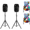 Sinextesis Impianto Audio Acustico con Coppia Altoparlanti Casse Attive Amplificate 400W con Woofer da 8, coppia di Stativi, 2 Cavi XLR da 5 mt.