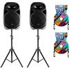 Sinextesis Impianto Audio Acustico con Coppia Altoparlanti Casse Attive e Amplificate 500W con Woofer da 10, Coppia di Aste stativi, 2 Cavi XLR da 5mt.