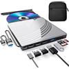 BPAKDU Unità esterna CD DVD+/-RW con custodia per il trasporto, registratore CD USB 3.0 ultra sottile con 4 porte USB, 2 slot per schede TF/SD, 1 porta di tipo C, lettore DVD per laptop