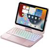 Bueuwe Custodia con Tastiera per iPad Mini 7 A17 PRO/Mini 6a Generazione, touchpad Girevole a 360° e Tastiera retroilluminata a 7 Colori,Rosa