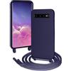 FERLAN Custodia per Samsung Galaxy S10 Plus Cover con Cordino,Blu Silicone Antiurto TPU Morbido Case Corda Collana Necklace Regolabile Stylish con Catena Ultra Sottile Cover per Galaxy S10 Plus,Blu navy