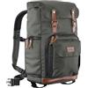 Mantona Luis Retro Zaino fotografico verde, per fotocamera con copertura antipioggia, borsa fotografica con scomparto per laptop, DSLR, 3 obiettivi e accessori fotografici
