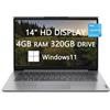 Lenovo Ideapad 1 - Computer portatile HD da 14 per studenti universitari e aziendali, processore Intel Celeron N4020, 4 GB di RAM, 320 GB (SSD da 64 GB + scheda da 256 GB), Bluetooth, USB-C, ricarica