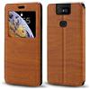 Shantime Custodia Flip in Pelle PU con Finestra Visibile e Chiusura Magnetica Invisibile Compatibile con Asus Zenfone 6 ZS630KL, Protezione Totale (Marrone)