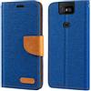 Shantime Custodia Portafoglio Flip in Tessuto Oxford Compatibile con Asus Zenfone 6 2019, Cover Protettiva Magnetica con Slot Carte e Supporto(Blu)