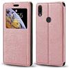 Shantime Custodia Flip in Pelle PU con Finestra Visibile e Chiusura Magnetica Invisibile Compatibile con Asus Zenfone Max Pro M1 ZB601KL, Protezione Totale (Oro rosa)