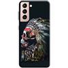 Mixroom - Cover Custodia Back case In TPU Silicone Morbido Per Samsung Galaxy S21 Fantasia Teschio Indiano Con Piume M748