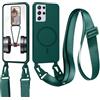 xinyunew Cover Compatibile con Samsung Galaxy S21 Ultra,Cover Magnetica[Compatibile con Magnetica],Bumper con Laccio,Regolabile Lanyard TPU Corda Silicone Case-Verde