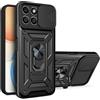 ESTH® Cover per Honor X6a con Custodia per Fotocamera Scorrevole e Supporto ad Anello [Custodia Paraurti Compatibile con Supporto Magnetico per Auto], Nero