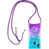 Paekear Custodia per Cellulare con Corda per Samsung Galaxy A40 Case, Liquido Sabbie Mobili Bumper TPU Cover con Collana Practical Stylish/Necklace Cordoncino Cordino Tracolla, Blu & Viola