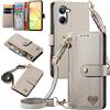 MOJIA Custodia per Realme 10 4G, Alta qualità Pelle Flip Portafoglio Cover per Telefono, Multifunzione Porta Carte con Tracolla Custodia. Grigio