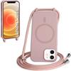 FMPCUON FNPCUON Cover Magnetica Silicone per iPhone 12 Mini con Cordino,Compatibile con MagSafe,Custodia con Laccio Collana Tracolla Collo Sottile TPU Antiurto Protettiva Case con Corda.Rosa