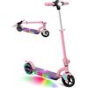 E-RIDES Scooter elettrico per bambini 8-14 anni, motore 150 W, 3 velocità (8/12/16 km/h), autonomia 15 km, regolabile in altezza, pieghevole, display LED, doppio freno (rosa)