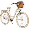MILORD Bicicletta Comfort cremoso - Marrone a 3 velocità da 28 Pollici con cestello e Marsupio Posteriore, Bici Olandese, Bici da Donna, City Bike, retrò, Vintage