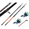 Pescasubito.com Combo 2 Canne Surfcasting 4.20m 200g + Mulinelli con Filo Pesca Spiaggia Mare