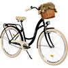 MILORD Bicicletta Comfort Nero e Crema a 1 velocità da 26 Pollici con cestello e Marsupio Posteriore, Bici Olandese, Bici da Donna, City Bike, retrò, Vintage