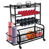 HarBin-Star Supporto per manubri, multifunzione, con ruote e ganci, per manubri, rullo fasciale, yoga, kettlebell e blocco yoga, 102,5 x 40 x 105,6 cm