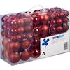 Relaxdays Palline di Natale, Set da 100, Addobbi Natalizi, Opache, Lucide, Glitterate, ∅ 3,4 e 6 cm, Decorazioni, Rosso
