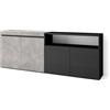 Skraut Home | Credenza, Mobile, Cucina | Madia, mobile ingresso | 200x75x35cm | 4 Porte | grande stoccaggio | Stile moderno | Cemento