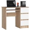 AKORD | Scrivania A-6 con Ripiano per Tastiera | Office Desk | 3 Cassetti a Destra | Scrittoio per Ufficio | Per Computer PC Laptop | 90x77x50 cm | 30 kg Rovere sonoma/bianco